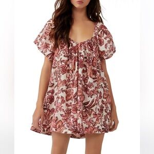 Free People Kauai Floral Tunic Top Pink Orange Boho Mini Dress Size S NWT